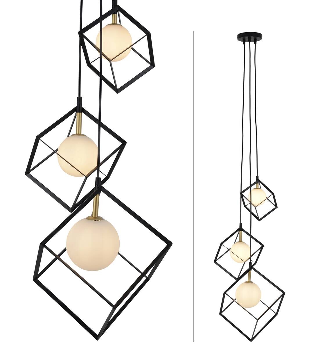 Näve Leuchten Pendelleuchte 7083022 schwarz Metall Glas B/H/T: ca. 40x147x40 cm G9 3 Brennstellen