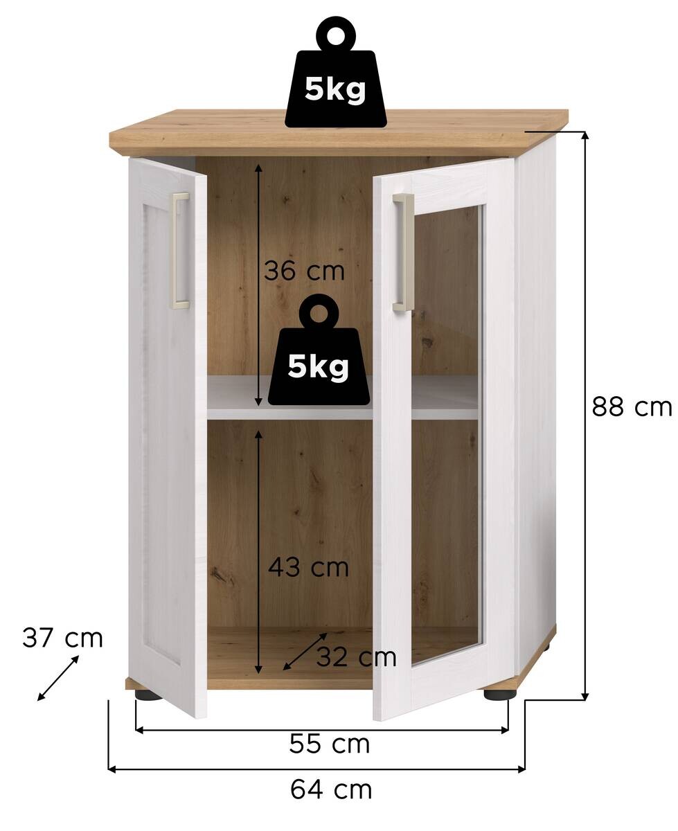 Vitrinenschrank VERONA Lärche Nachbildung Eiche Nachbildung B/H/T: ca. 64x88x37 cm