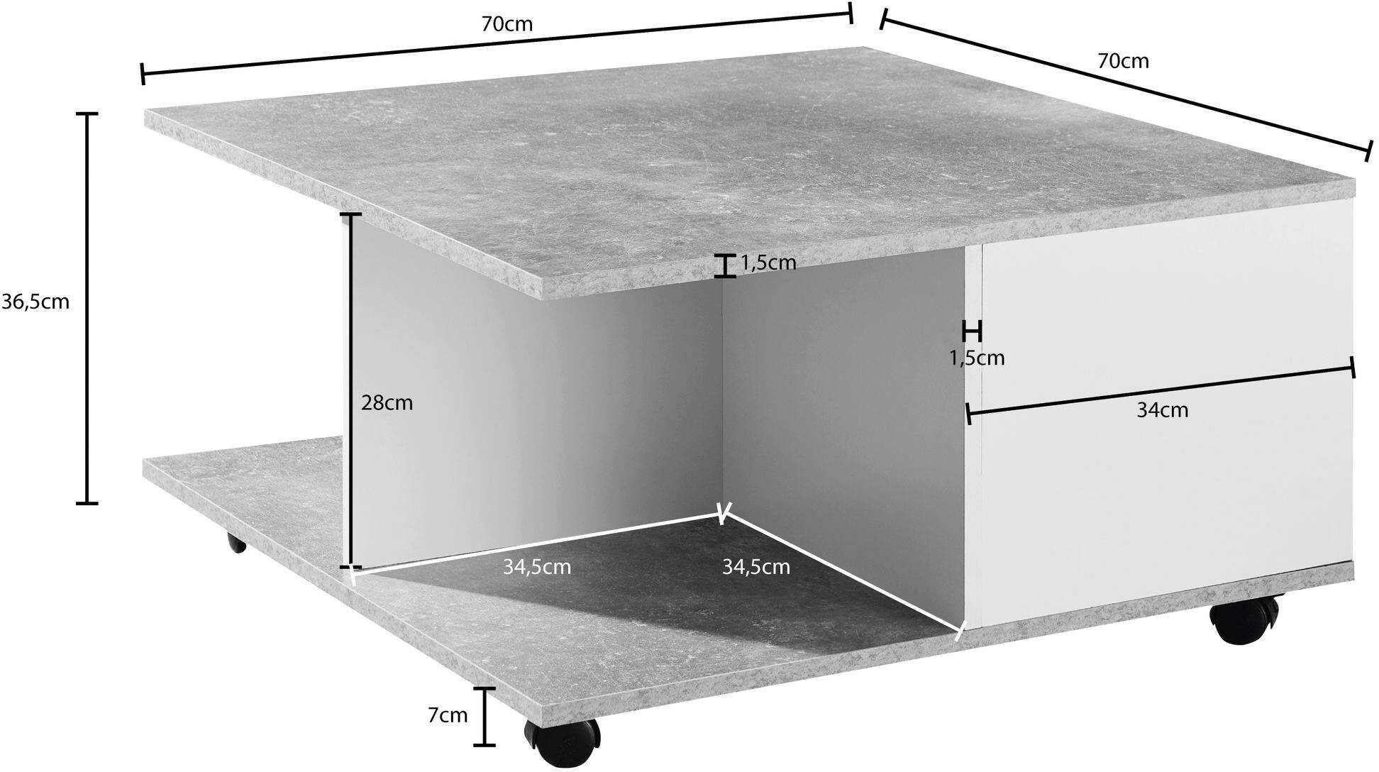 Wohnling Couchtisch weiß B/H/T: ca. 70x36x70 cm
