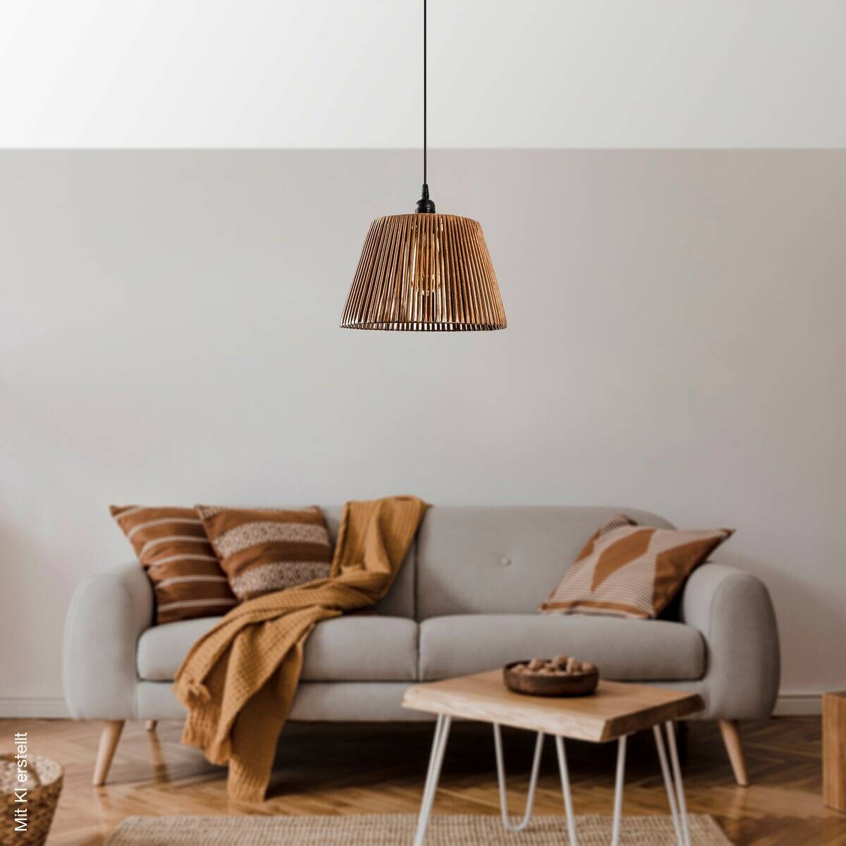 Opviq Pendelleuchte Cone Natural kamel Metall B/H/T/L/D: ca. 30x65x30x30x30 cm E27 1 Brennstellen