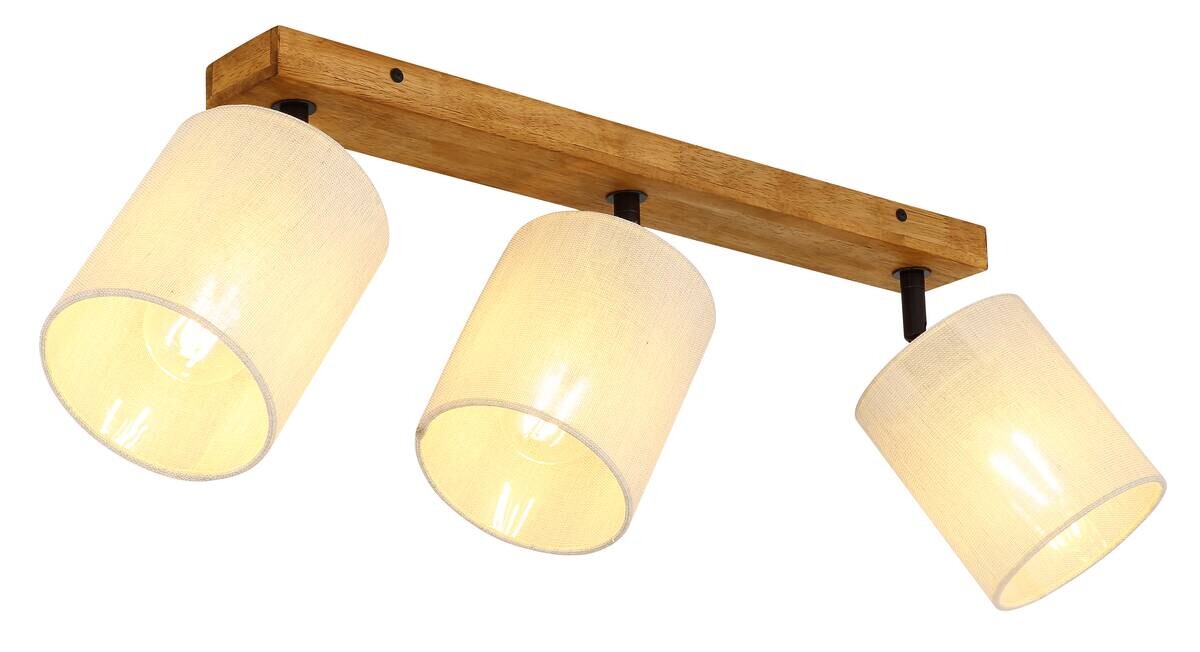 GLOBO Spot JULE braun Holz Leinen B/H/T: ca. 13x24x56 cm E27 3 Brennstellen
