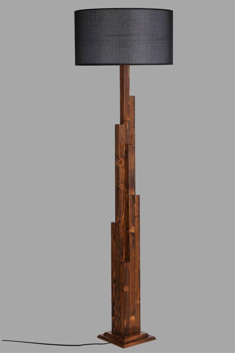 Stehleuchte nussbaum schwarz Stoff B/H/L/D: ca. 45x160x45x45 cm E27 1 Brennstellen
