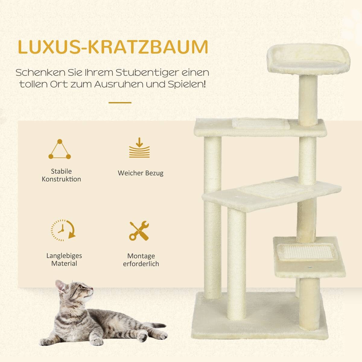 PawHut Katzenkratzbaum beige Spanplatte B/H/L: ca. 50x100x50 cm