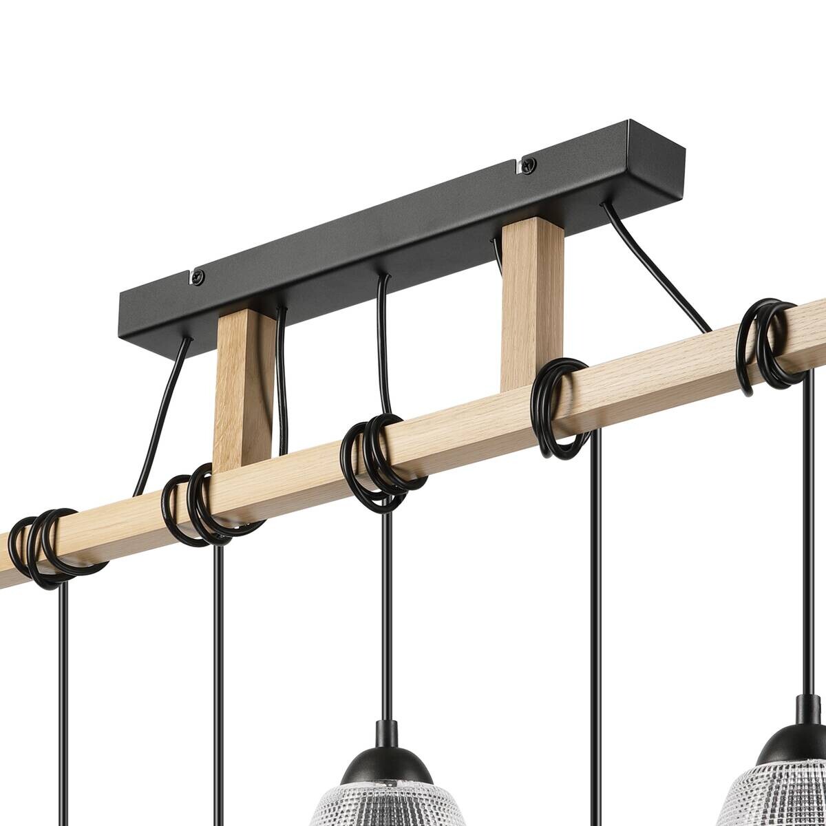 Lamkur Pendelleuchte Eiche Stahl B/H/L: ca. 75x88x75 cm E27 5 Brennstellen
