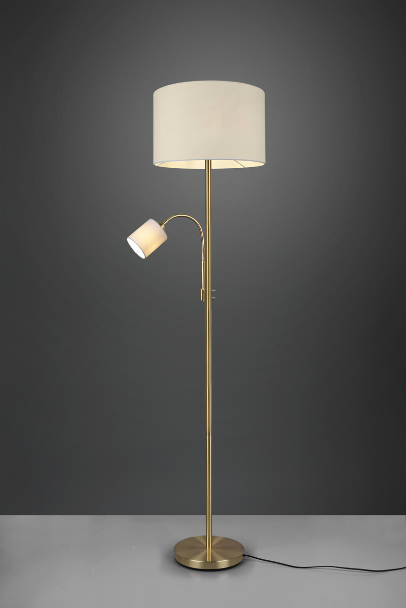 TRIO Stehleuchte Hotel messing weiß Metall Stoff H/D: ca. 170x40 cm E27 2 Brennstellen