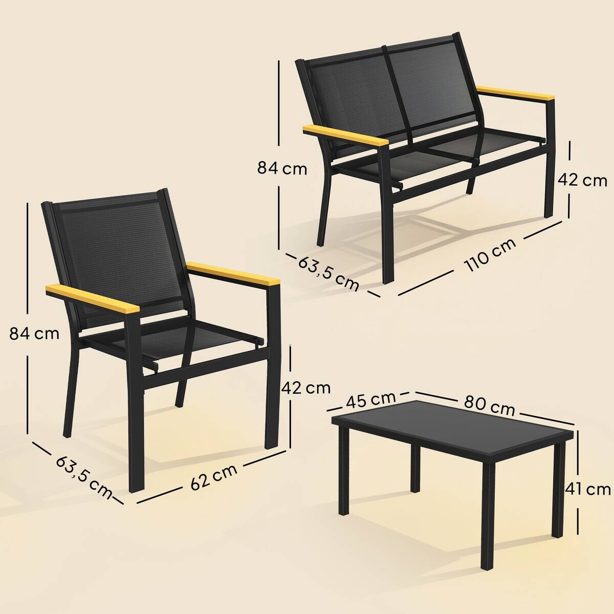 Outsunny Loungemöbel schwarz Glas B/H/L: ca. 63,5x84x110 cm