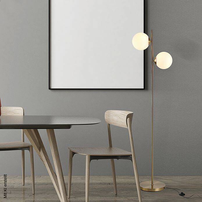 HOMCOM Stehlampe gold weiß Stahl Glas B/H/L: ca. 28x165x28 cm E27 2 Brennstellen