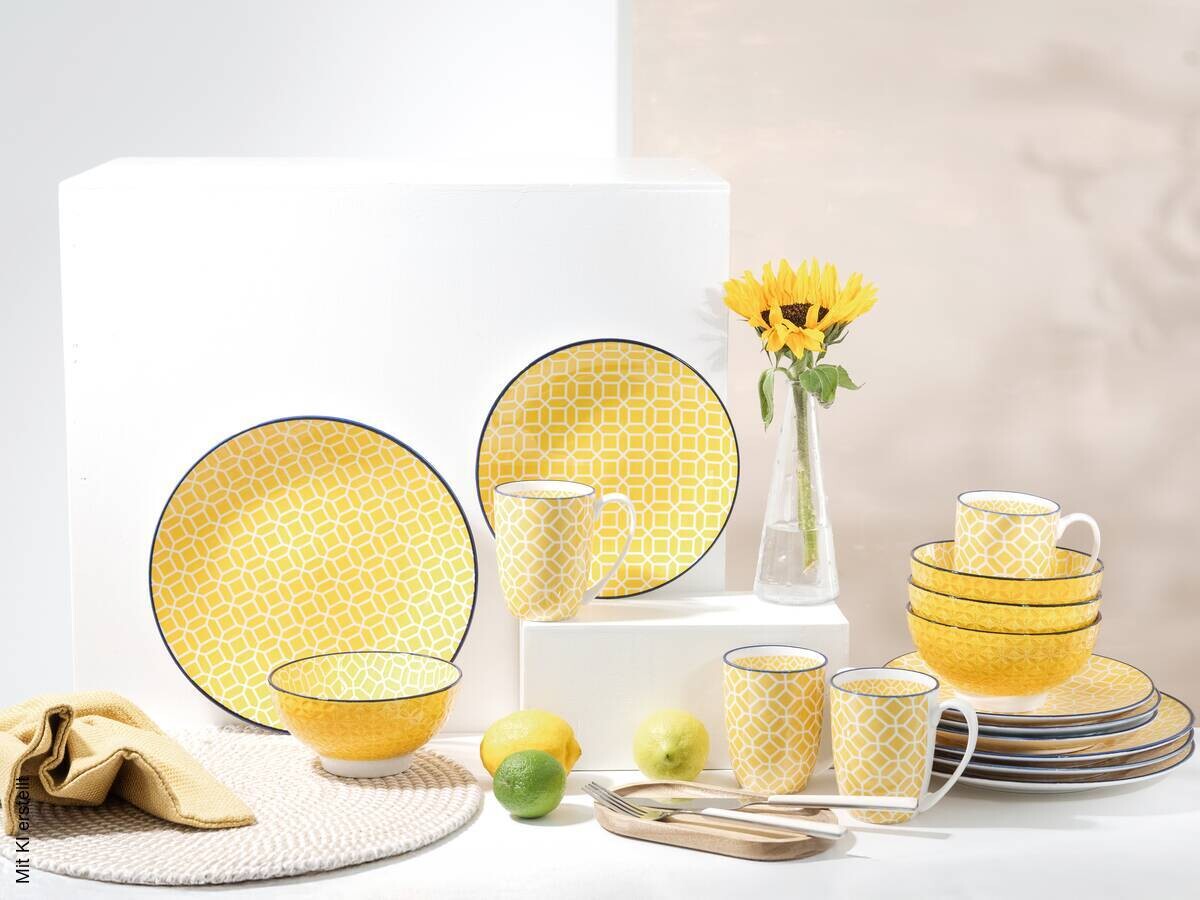 CreaTable Kombiservice Mediterran Curry gelb Steinzeug 16 tlg