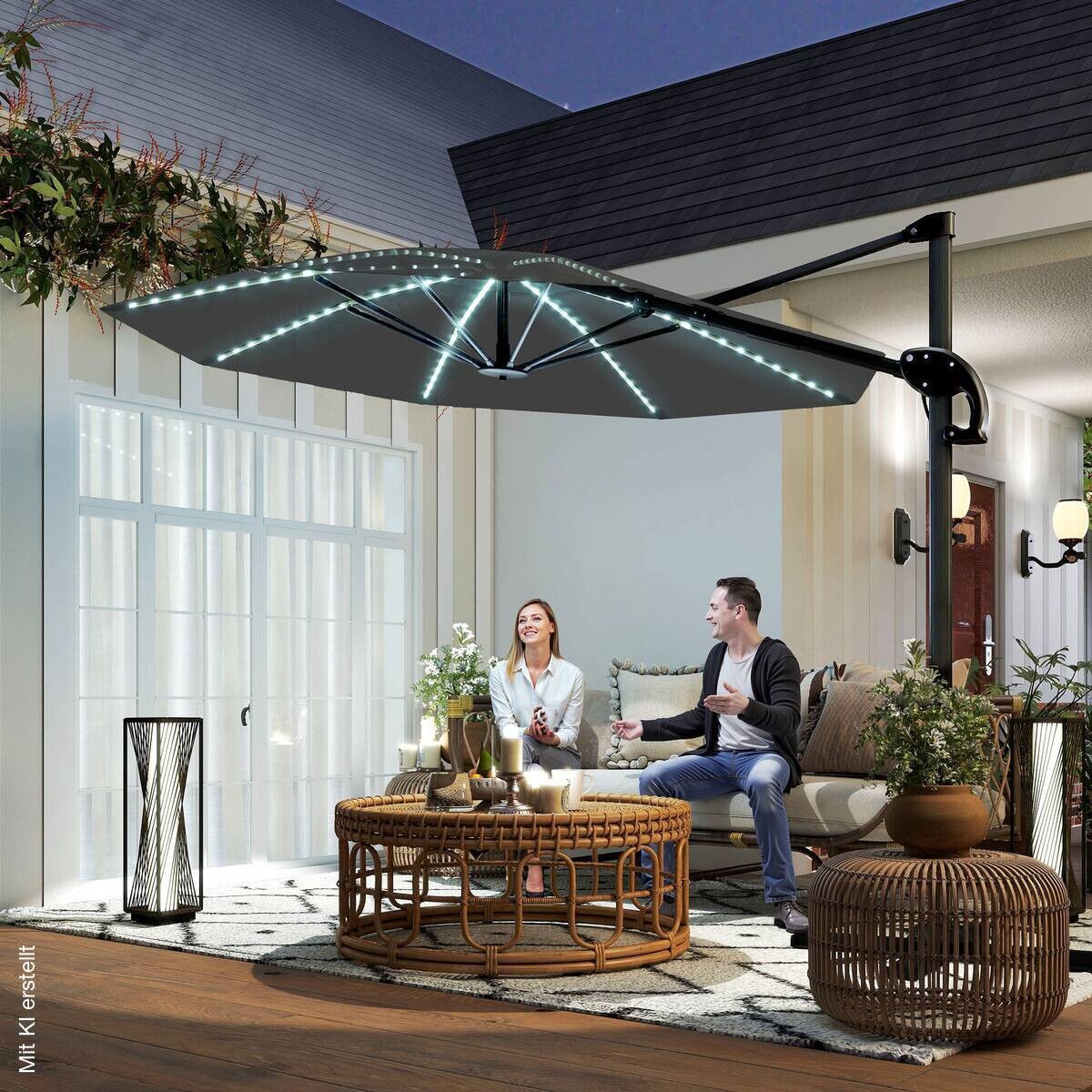 Outsunny Ampelschirm dunkelgrau Polyester B/H/L: ca. 294x250x360 cm