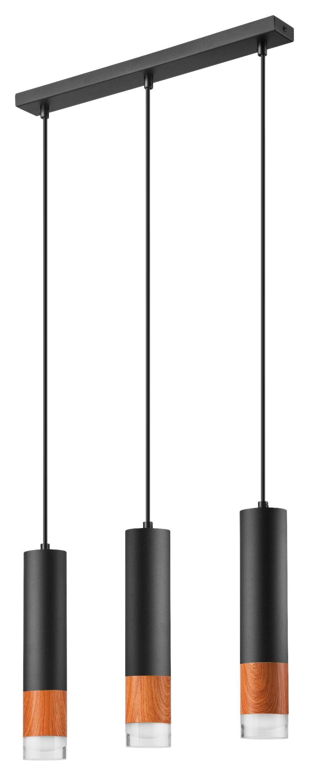 Lamkur Pendelleuchte schwarz Stahl Glas B/H/L: ca. 8x95x45 cm GU10 3 Brennstellen