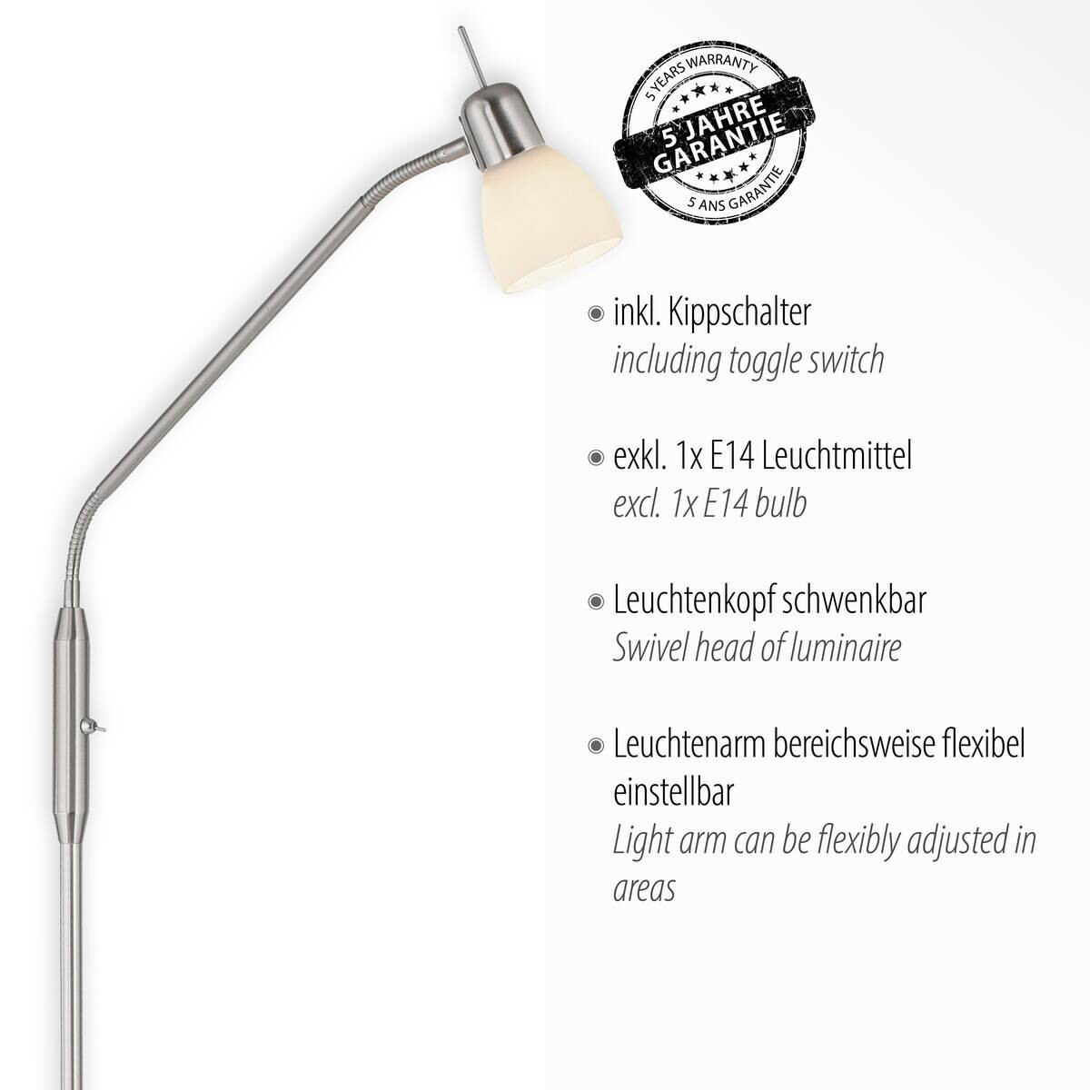 Just Light Stehleuchte Karo Stahl Aluminium Kunststoff Glas B/H/L: ca. 60x160x60 cm E14 1 Brennstellen