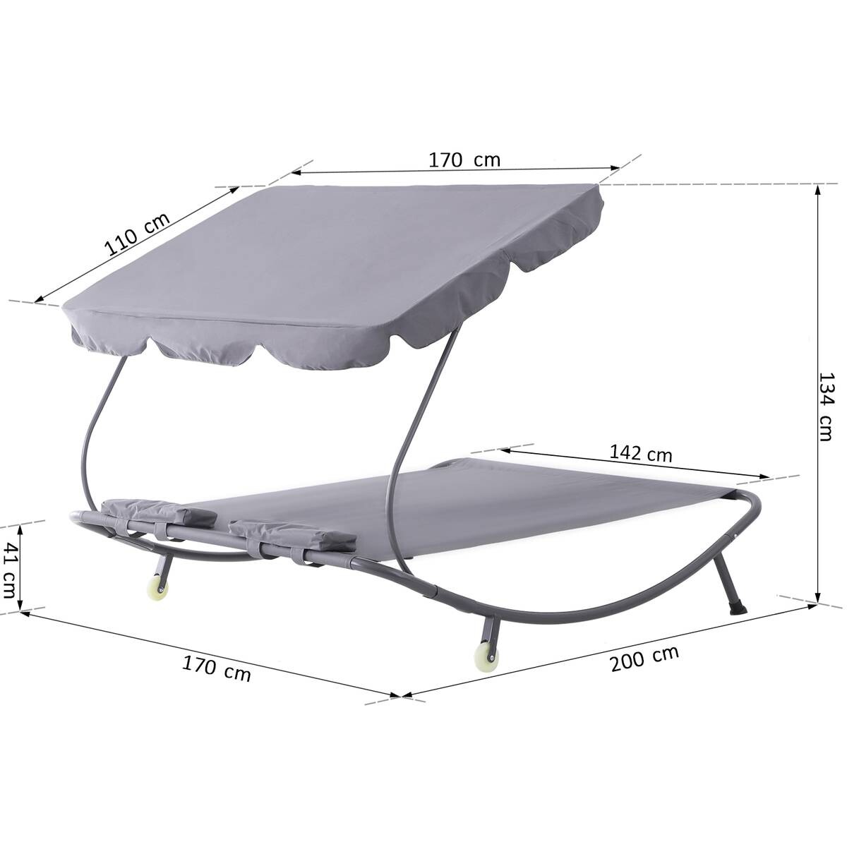 Outsunny Doppelliege grau Stahl B/H/L: ca. 170x134x200 cm
