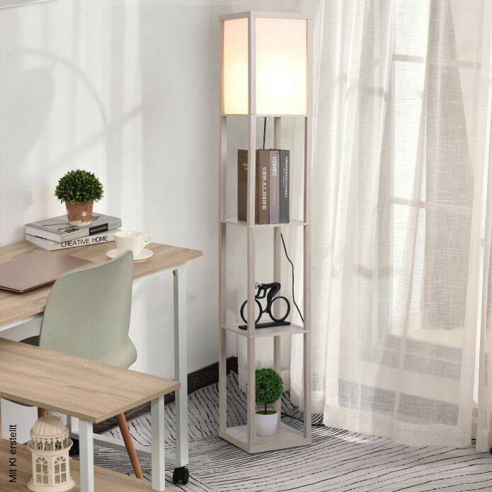 HOMCOM Stehlampe 833-623V90AK Eiche weiß Acryl Kunststoff B/H/L: ca. 26x160x26 cm E27 1 Brennstellen