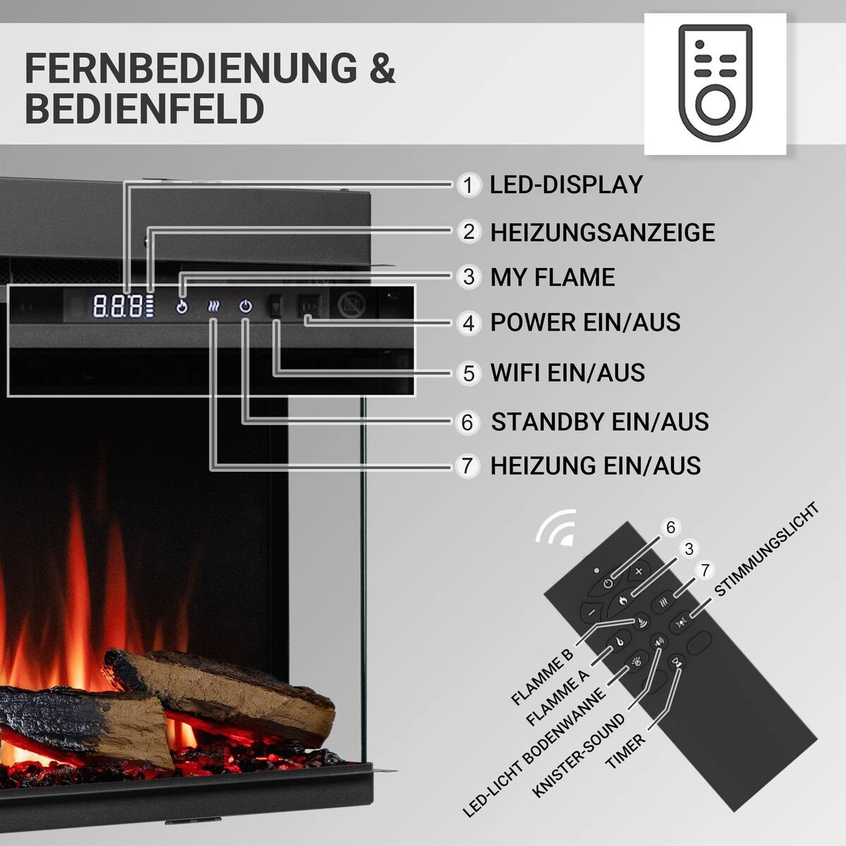 Balderia Elektrischer-Kamin B/H/T/L: ca. 182,8x49,5x21x182,8 cm