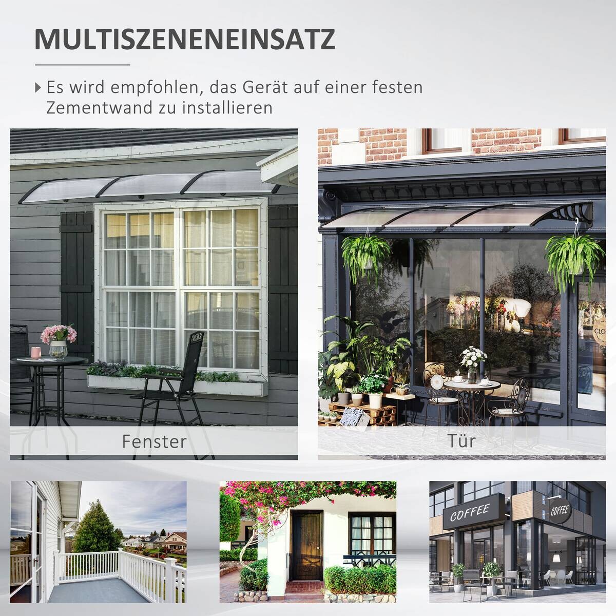 Outsunny Pultvordach transparent schwarz B/H/L: ca. 96x27x303 cm