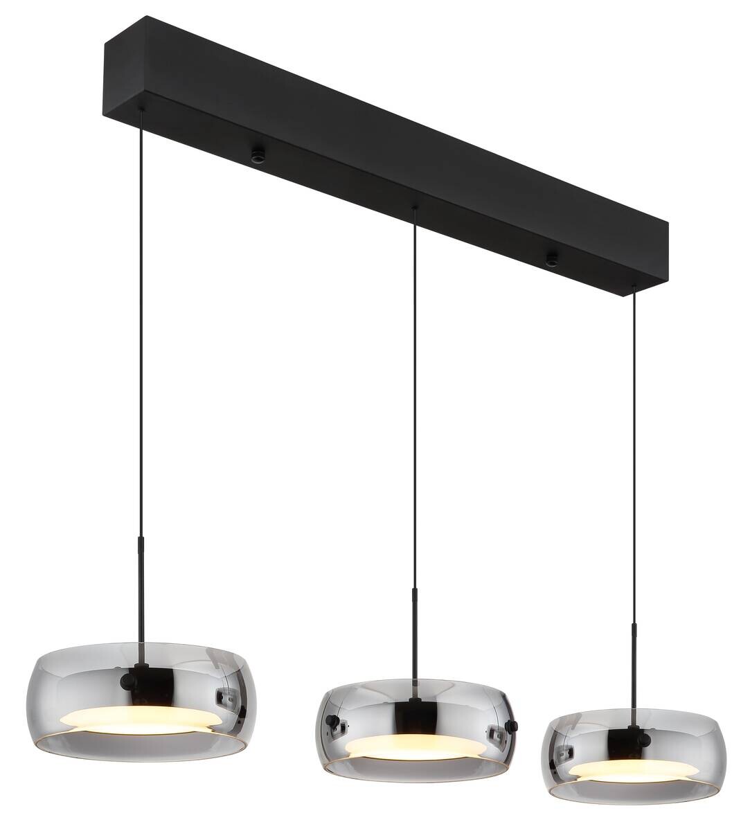 GLOBO LED-Hängeleuchte mattschwarz Rauch Opal Metall Glas Kunststoff B/H/L: ca. 20x120x85 cm 1 Brennstellen