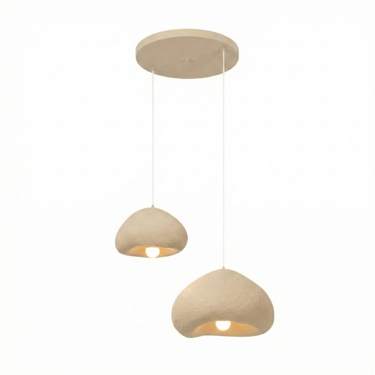 Opviq Pendelleuchte beige Metall Fiberglas B/T/L: ca. 70x70x70 cm E27 2 Brennstellen
