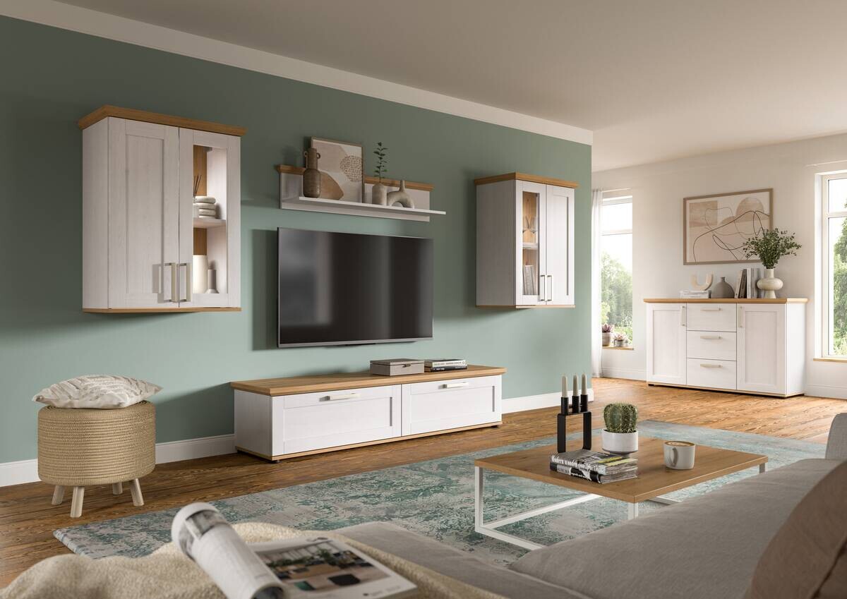 Wohnwand VERONA Lärche Nachbildung Eiche Nachbildung B/H/T: ca. 316x161x40 cm