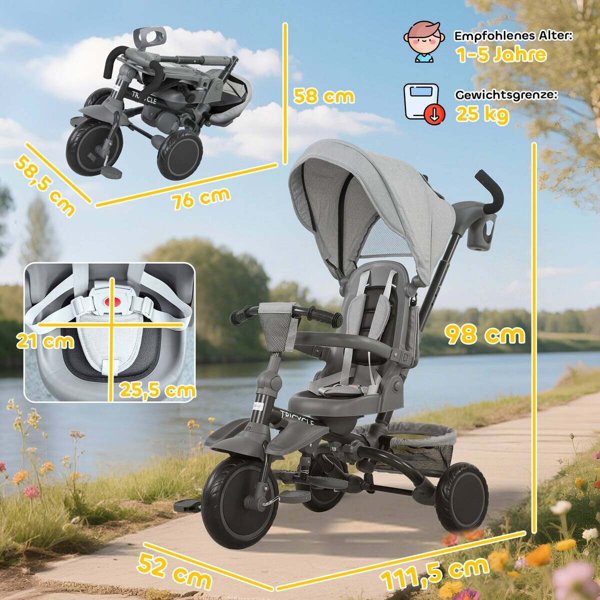 AIYAPLAY Kinderdreirad grau B/H/L: ca. 52x98x111,5 cm