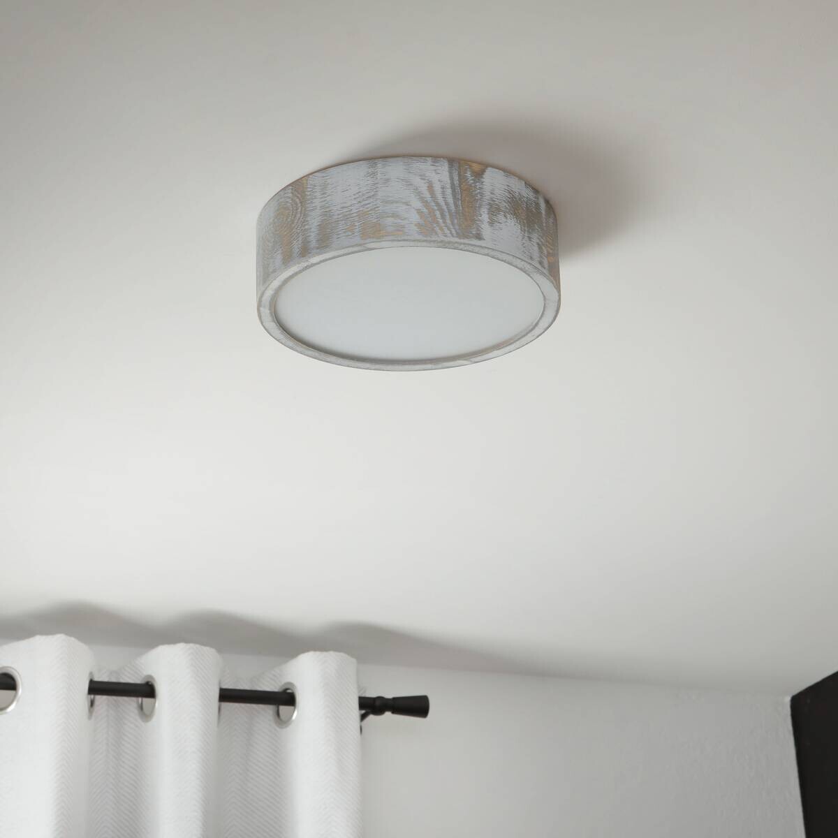 Lamkur Deckenleuchte hellbraun weiß Glas Holz B/H/L: ca. 28,5x12x28,5 cm 1 Brennstellen