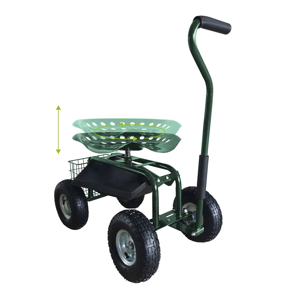AXI Fahrbarer Gartensitz AG22 grün Metall B/H/T: ca. 53x98x112 cm