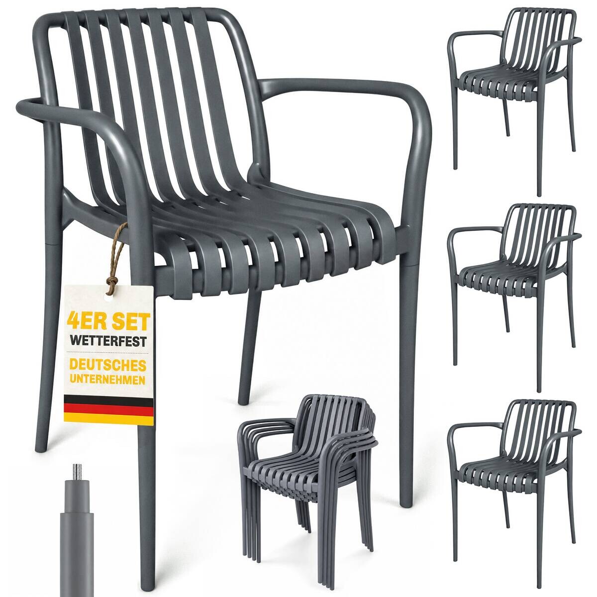 Outsunny Stapelstuhl dunkelgrau Kunststoff B/H/L: ca. 55x81,5x58,5 cm
