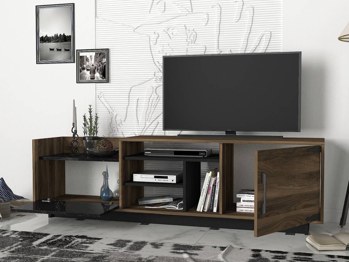 Wohnwand Siento walnuss Nachbildung Marmoroptik B/H/T: ca. 180x55x35 cm