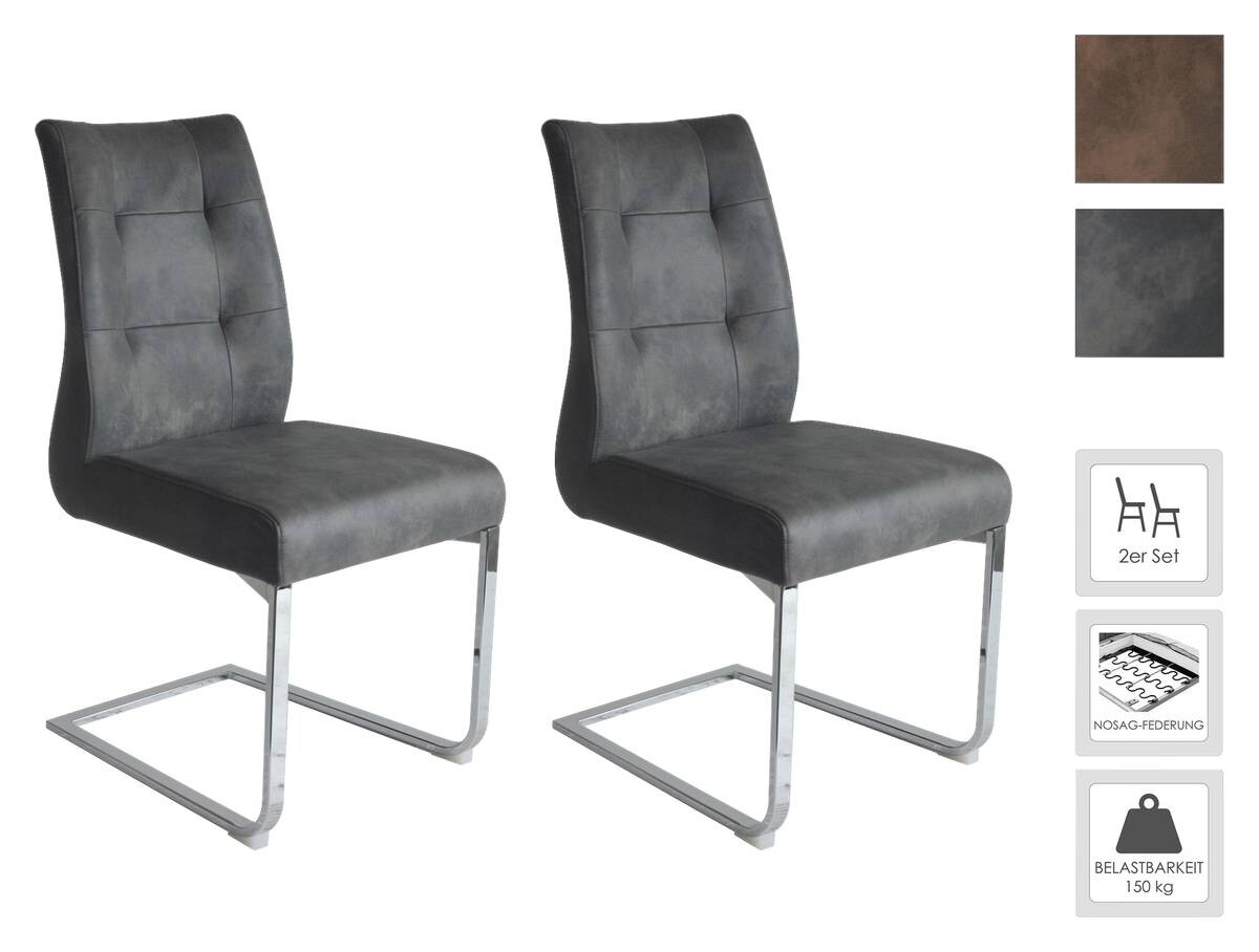 Schwingstuhl MARLEN-XXL 2er-Set anthrazit Vintage Chrom Stoff Metall B/H/T: ca. 72x96x80 cm