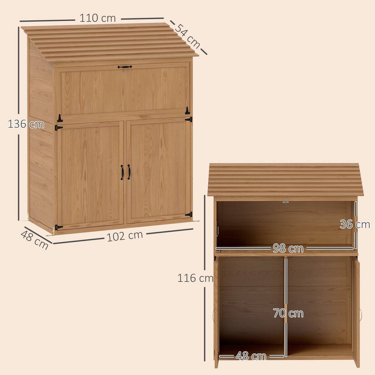 Outsunny Gartenschrank braun Holz B/H/L: ca. 54x136x110 cm