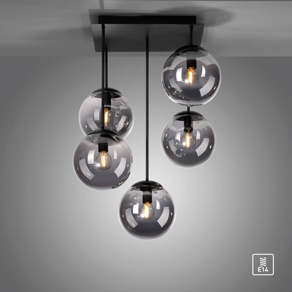 Just Light Deckenleuchte BIG WIDOW 14602-18 schwarz Rauchglas Metall B/H: ca. 39x58,5 cm E14 5 Brennstellen