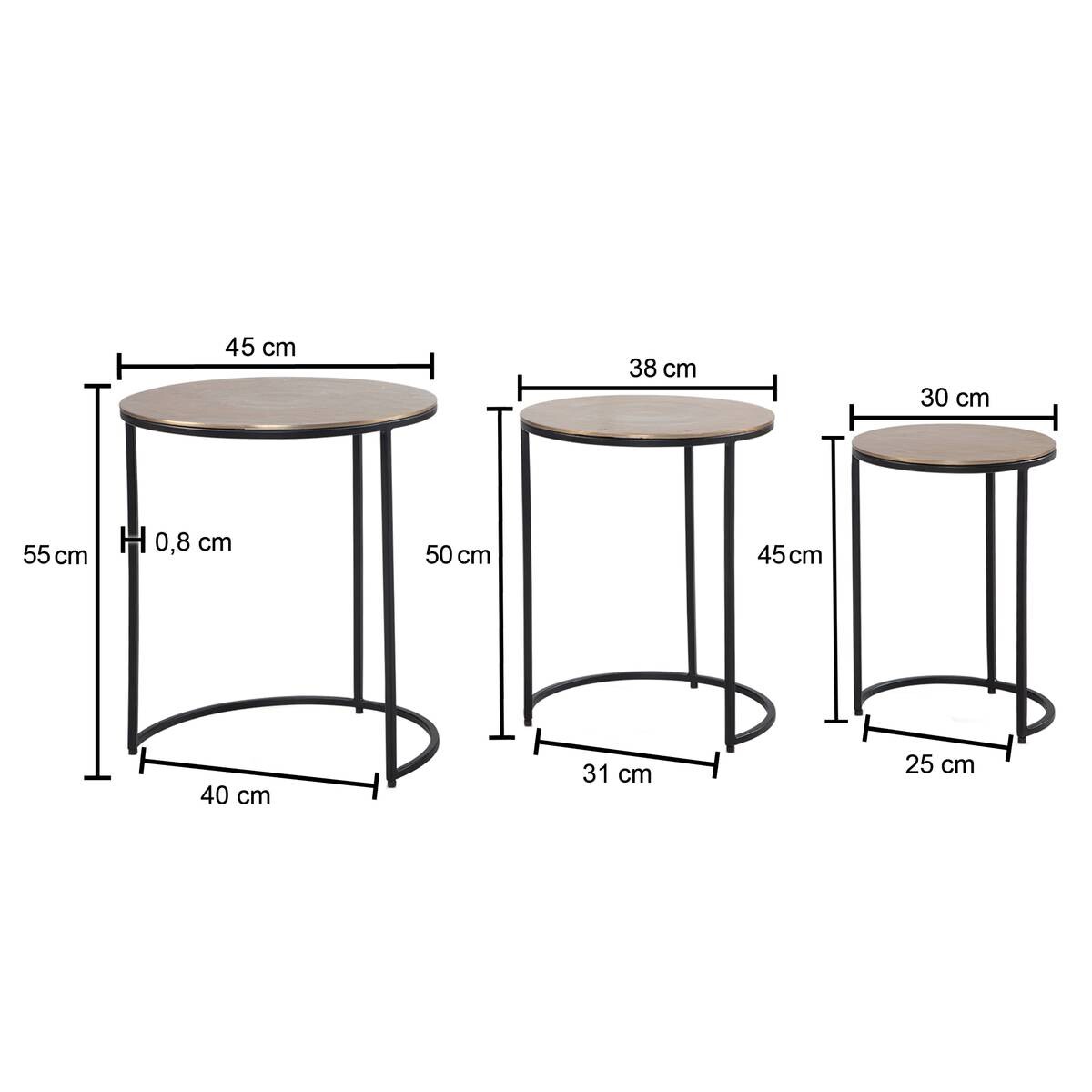 Beistelltisch 3er.-Set. gold schwarz B/H/T: ca. 45x55x45 cm