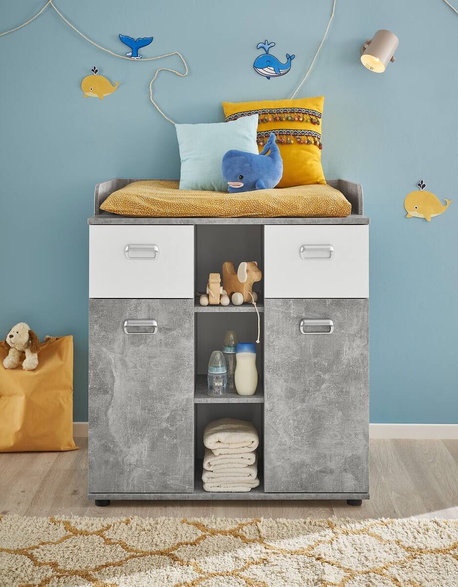 Wickelkommode Matino Beton weiß B/H/T: ca. 89x101x78 cm