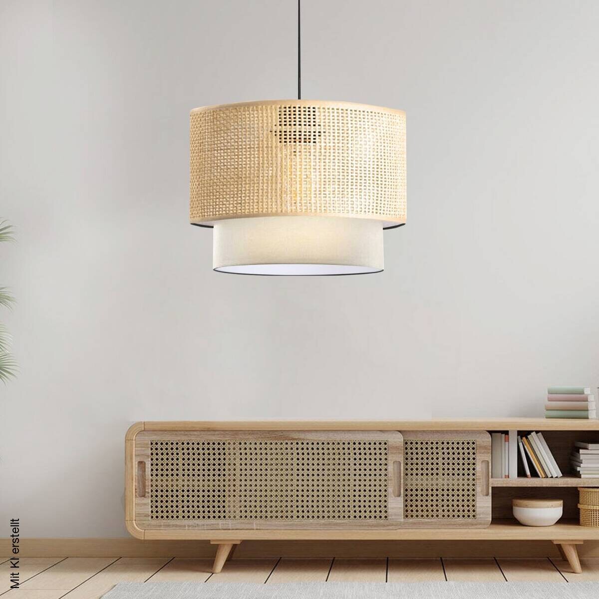 Pendelleuchte beige Bambus B/H/L/D: ca. 30x70x30x30 cm E27 1 Brennstellen
