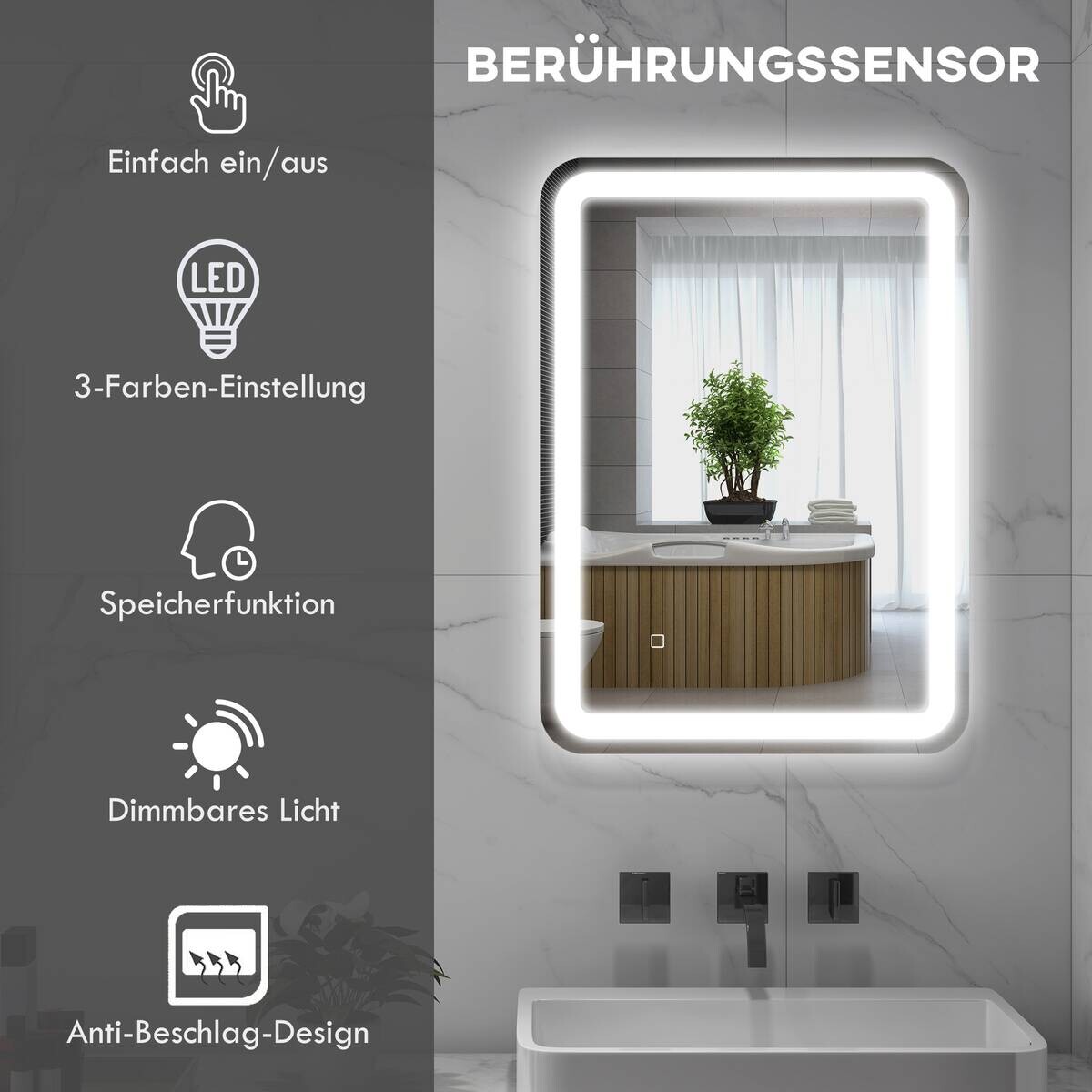 HOMCOM LED-Bad-Spiegel silber B/H/L: ca. 50x4x70 cm
