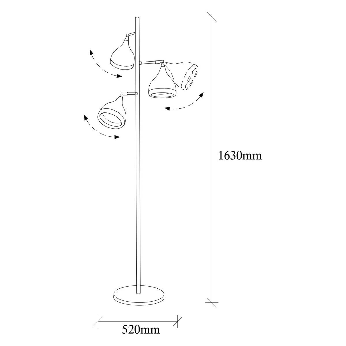 Opviq Stehlampe schwarz gold B/H/T/L/D: ca. 52x163x52x52x52 cm E27 3 Brennstellen