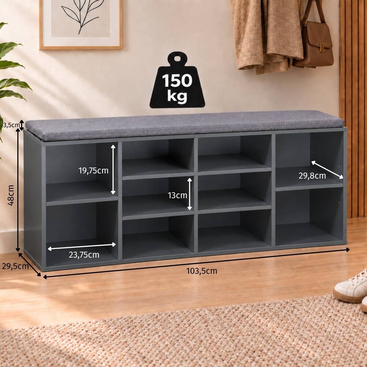 Kesper Schuhregal grau Spanplatte B/H/T: ca. 103,5x48x29,5 cm