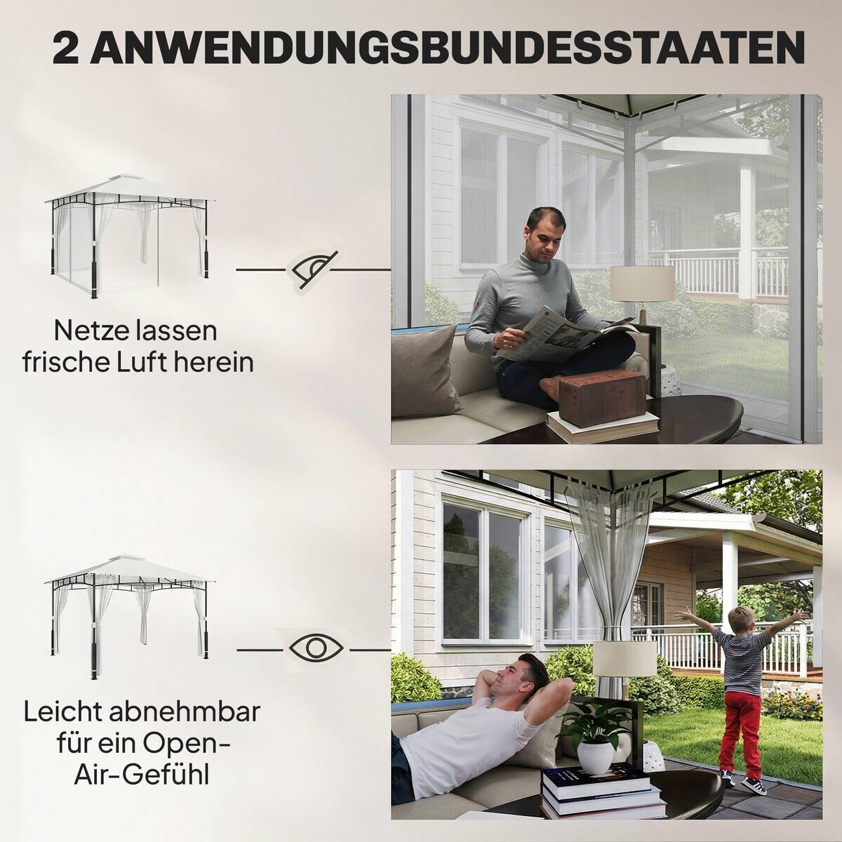 Outsunny Pavillon creme Polyester B/H/L: ca. 300x275x360 cm