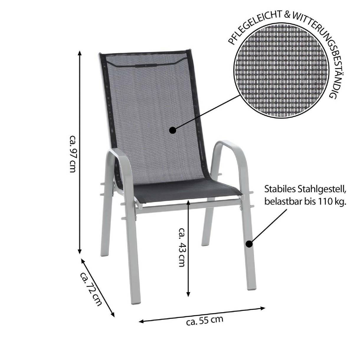 VCM Stapelsessel-Set hellgrau Textilene B/H/T: ca. 55x93x58 cm