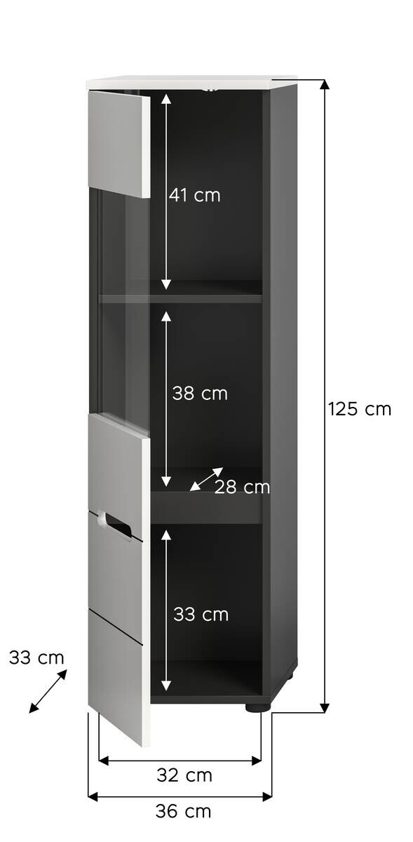 Vitrine Canu basaltgrau weiß B/H/T: ca. 36x125x33 cm