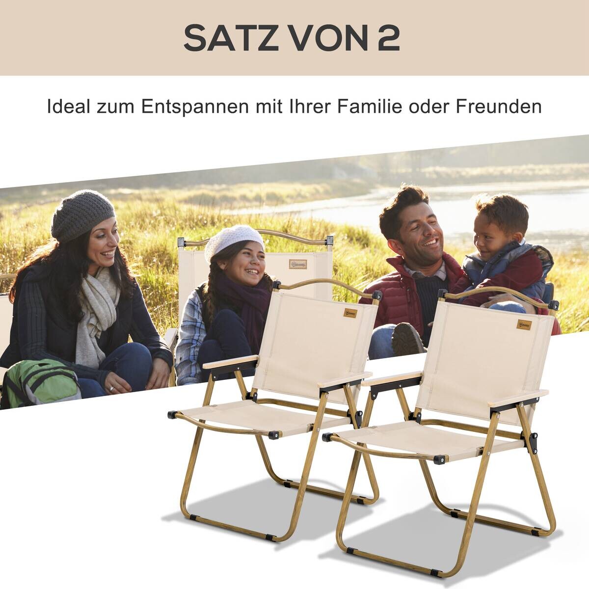 Outsunny Campingstuhl 2er Set khaki Stoff B/H/L: ca. 59x78x54 cm