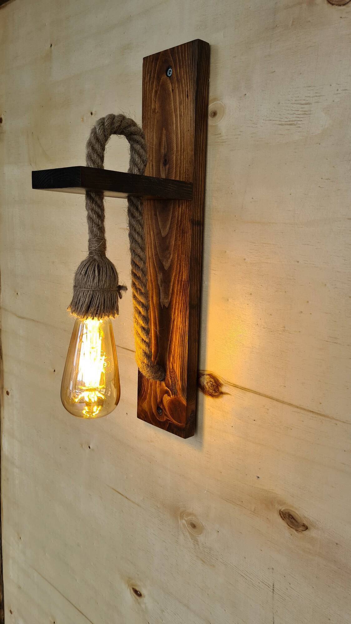 Opviq Wandleuchte Ahsap nussbaum Kiefer B/H/T/L: ca. 45x17x9x45 cm E27 1 Brennstellen