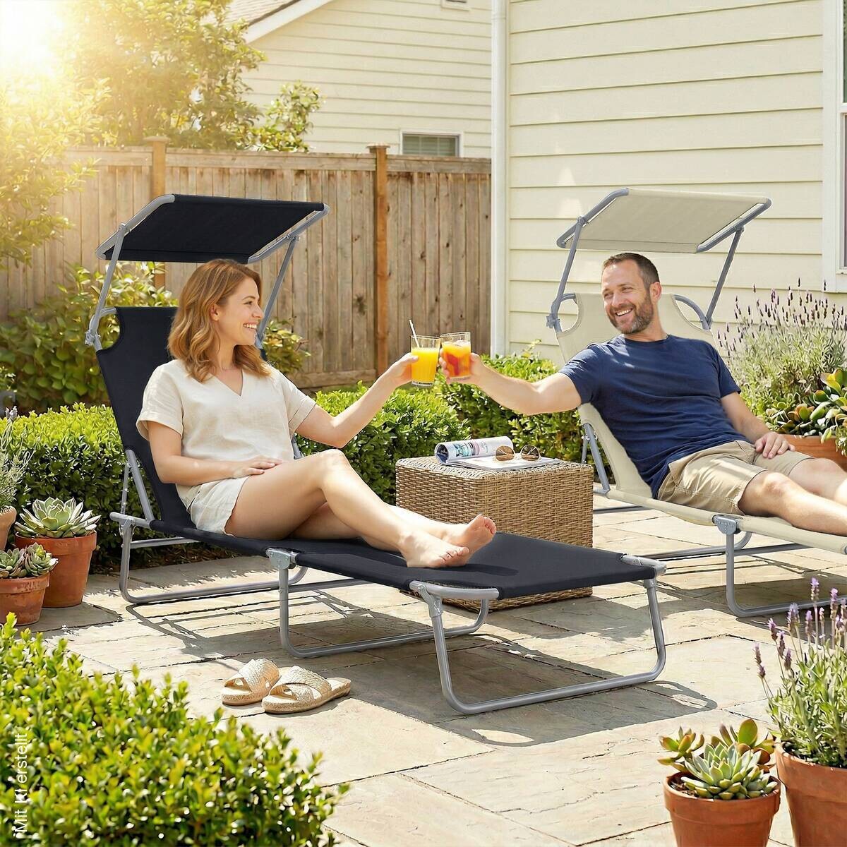 Outsunny Gartenliege schwarz Metall B/H/L: ca. 58x27x187 cm
