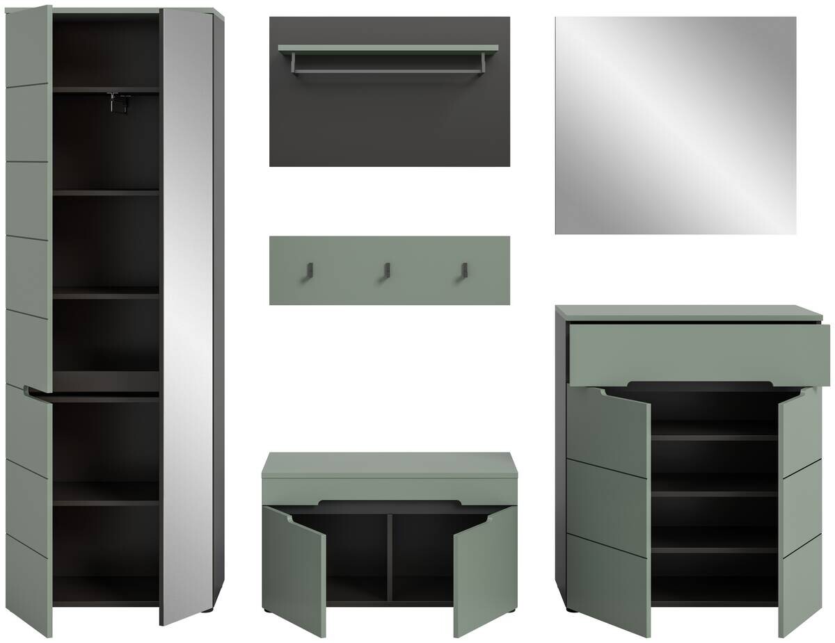 Garderobe Canu grün basaltgrau Nachbildung B/H/T: ca. 255x190x37 cm