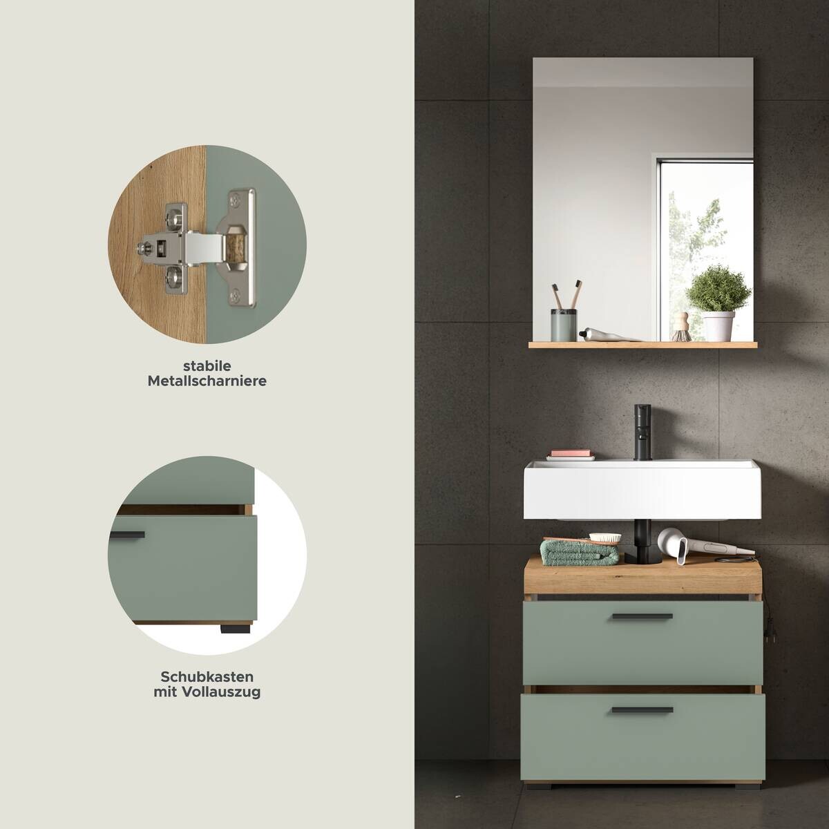 Badezimmer-Set Scout Eiche Artisan Nachbildung salbei Nachbildung B/H/T: ca. 60x191x37 cm