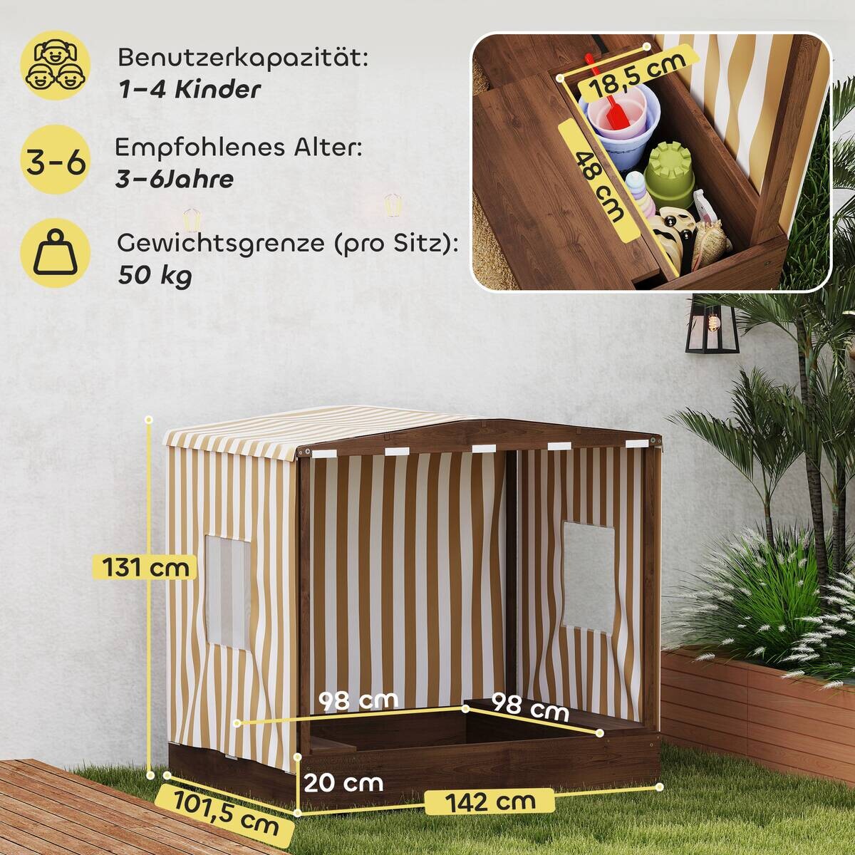 AIYAPLAY Sandkasten braun B/H/L: ca. 101,5x131x142 cm