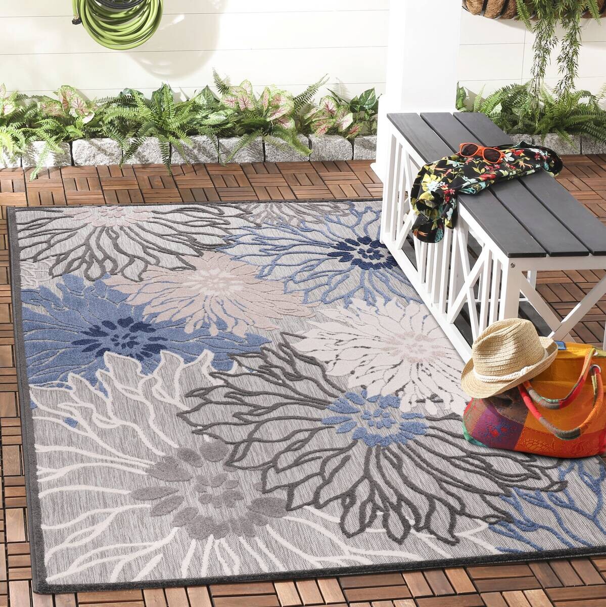 Sanat Outdoorteppich FLORAL grau B/L: ca. 80x200 cm
