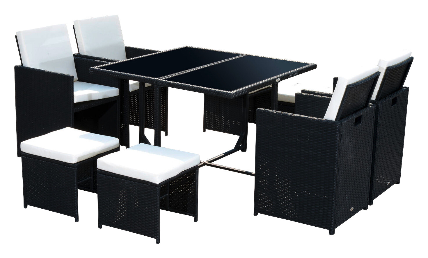 Outsunny Sitzgruppe schwarz Polyrattan