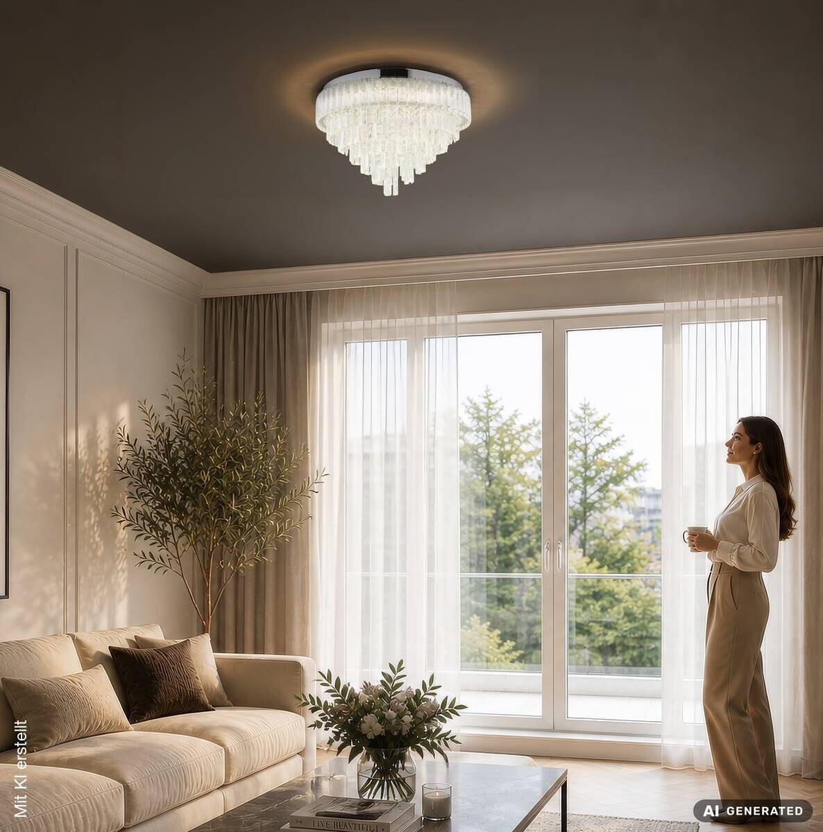GLOBO LED-Deckenleuchte CRYSTALIA Edelstahl H/D: ca. 40x59 cm 1 Brennstellen