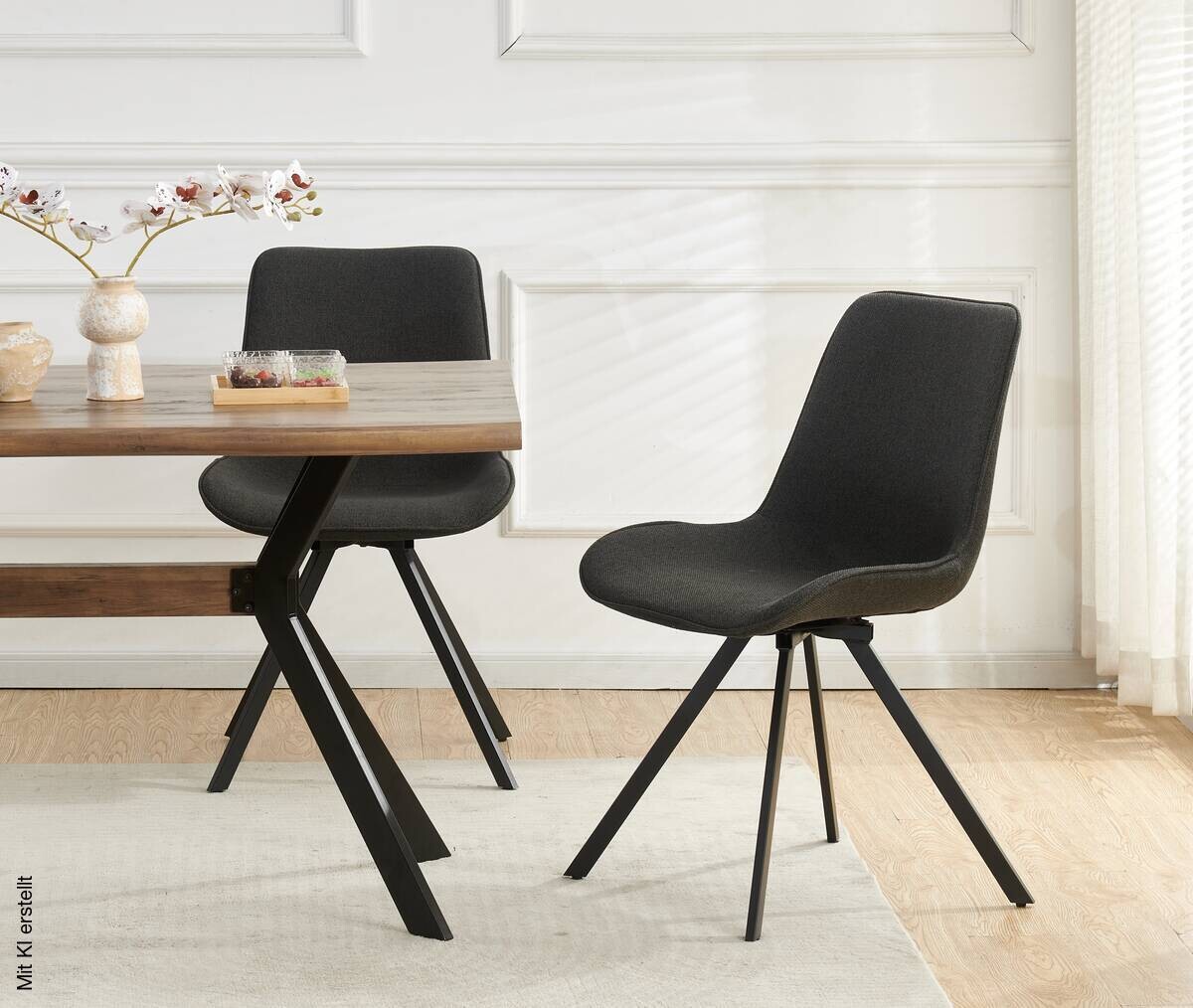 Drehstuhl EMILIA, 2er Set anthrazit Webstoff B/H/T: ca. 52x85x61 cm