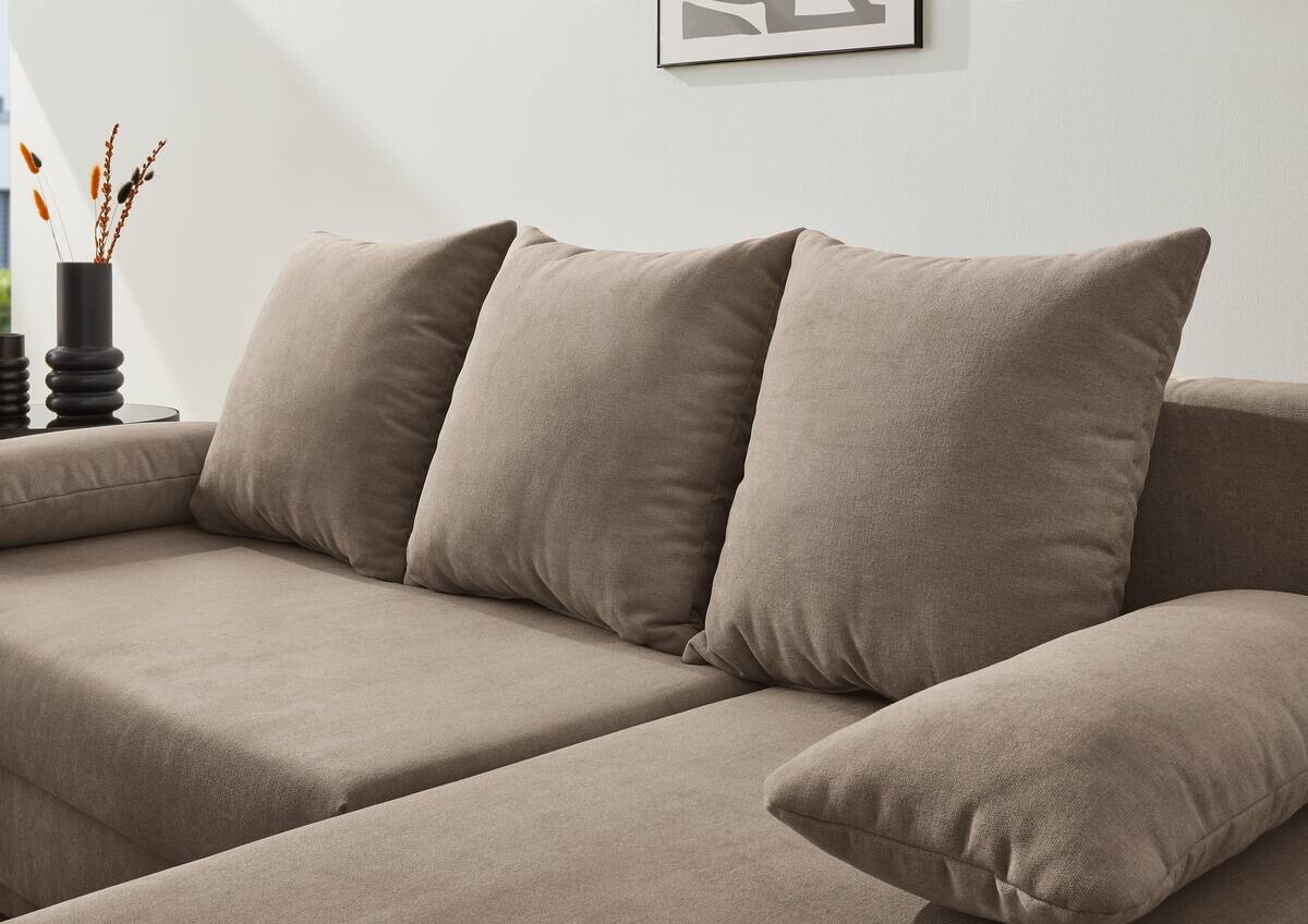 Ecksofa mit Bettfunktion und Bettkasten hellbraun Microfaser B/H/T: ca. 191x70x142 cm